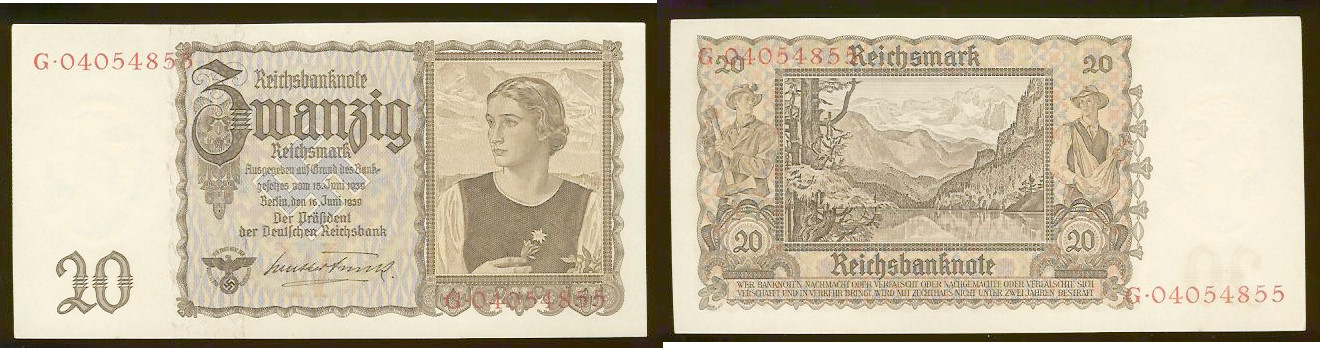 20 Reichsmark Allemagne 1939 SPL+